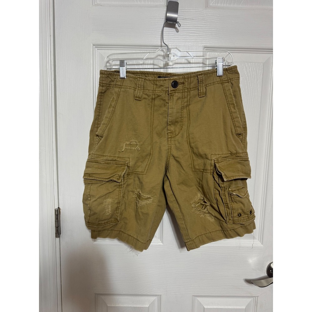Aeropostale Mens Tan Khaki Ripstop Distressed Cargo Shorts Size 29 LXSFBA195